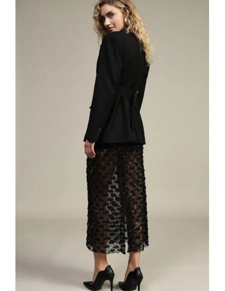 Jupe midi brodée avec empiècements transparents et taille haute Dixie
