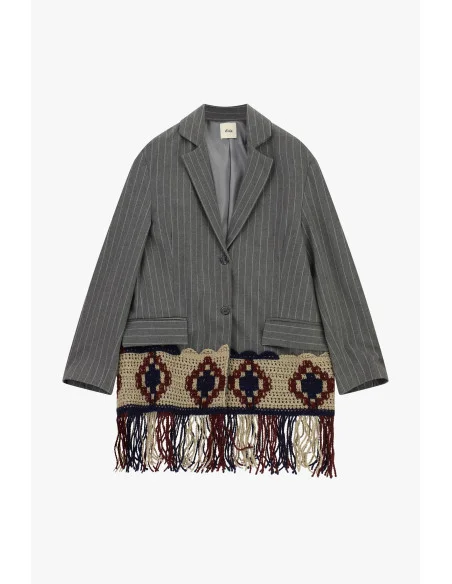 Blazer à rayures avec empiècements en crochet et franges Dixie