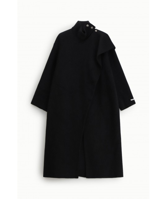 Dixie Long Coat with High Collar and Button Fastening