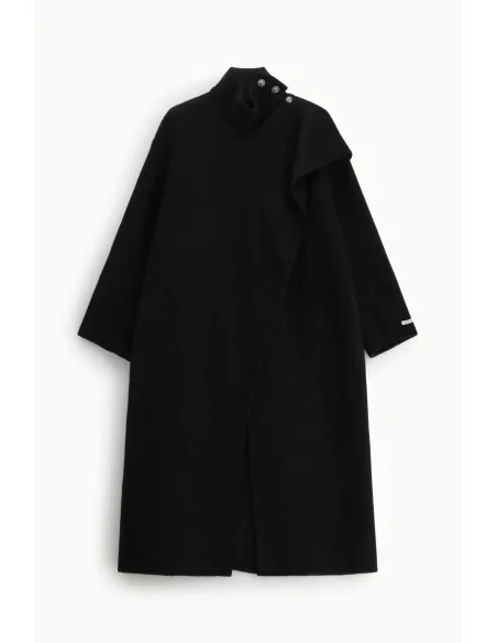 Dixie Long Coat with High Collar and Button Fastening
