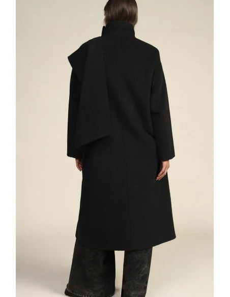 Dixie Long Coat with High Collar and Button Fastening