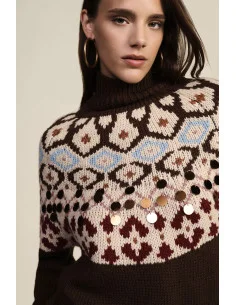 Pull à col rond en jacquard avec applications métalliques Dixie