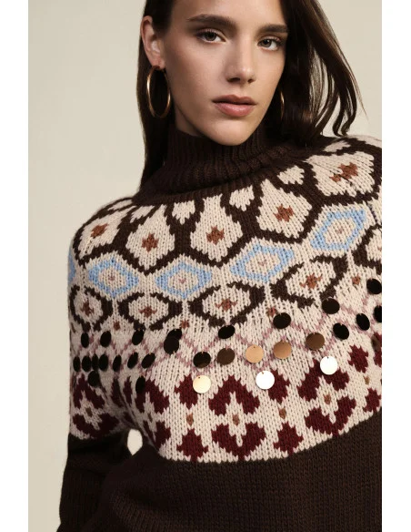 Pull à col rond en jacquard avec applications métalliques Dixie
