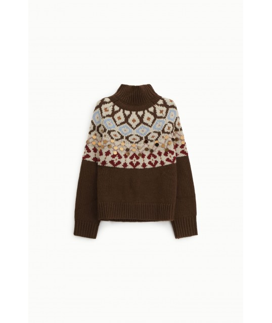 Maglione Girocollo Jacquard Con Applicazioni Metalliche Dixie