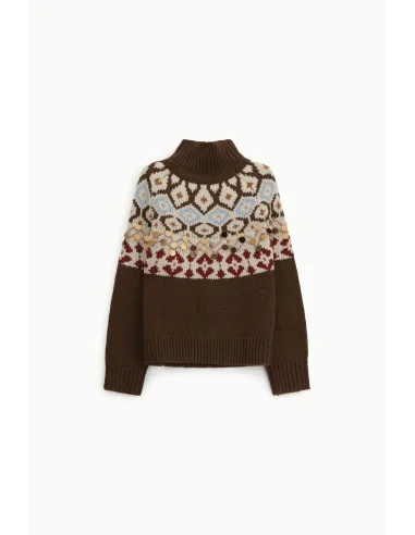 Maglione Girocollo Jacquard Con Applicazioni Metalliche Dixie