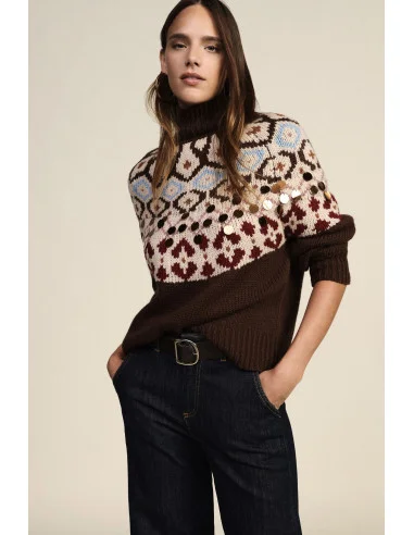 Dixie Jacquard Crew-Neck Jumper with Metallic Embellishments