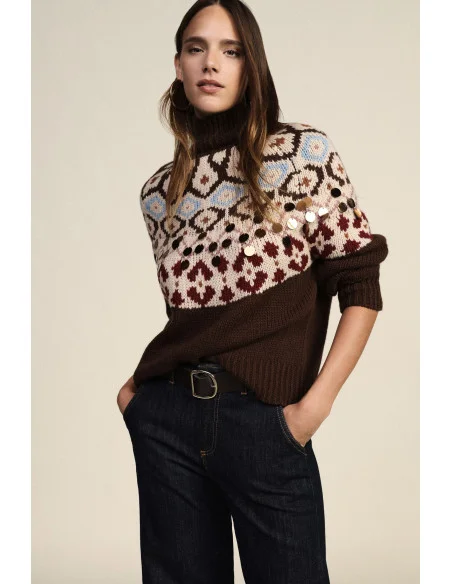 Dixie Jacquard Crew-Neck Jumper with Metallic Embellishments
