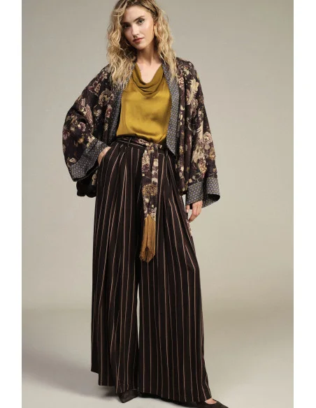 Pantaloni Palazzo A Righe Con Cintura Decorativa Dixie