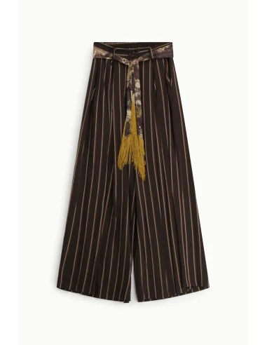 Pantalon palazzo à rayures avec ceinture décorative Dixie