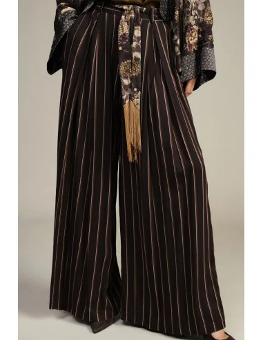 Pantalon palazzo à rayures avec ceinture décorative Dixie