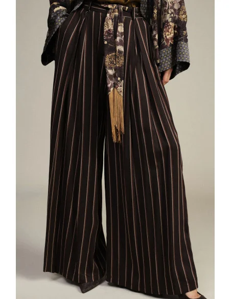 Dixie Striped Palazzo Trousers with Decorative Belt