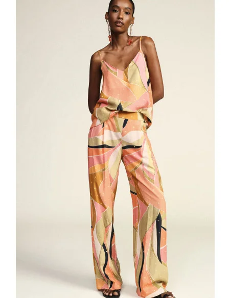 Abstract Print Wide-Leg Palazzo Trousers Dixie