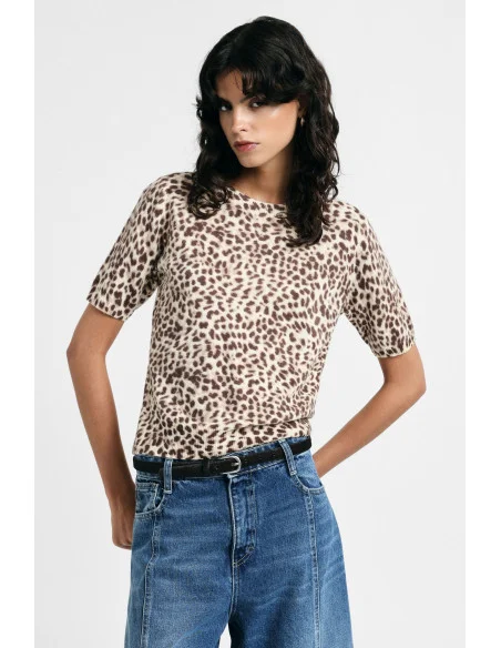 Pull à imprimé animalier et manches courtes Please