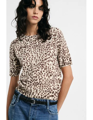 Animal-Print Sweater with Short Sleeves – Please