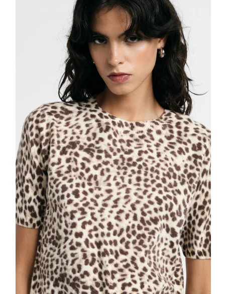 Animal-Print Sweater with Short Sleeves – Please