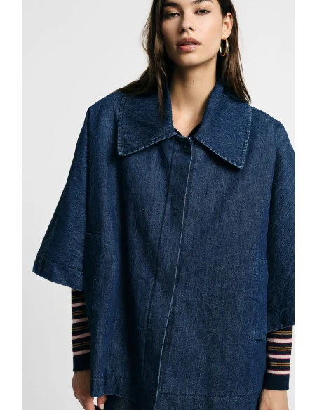 Denim Jacket with Wide Sleeves and Buttons – Please