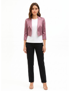 Crop-length open-front satin Spencer jacket with Rinascimento-style lapels