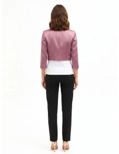 Crop-length open-front satin Spencer jacket with Rinascimento-style lapels 2