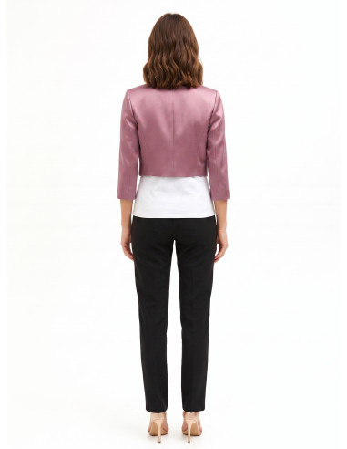 Crop-length open-front satin Spencer jacket with Rinascimento-style lapels
