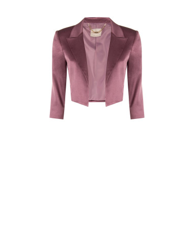 Crop-length open-front satin Spencer jacket with Rinascimento-style lapels