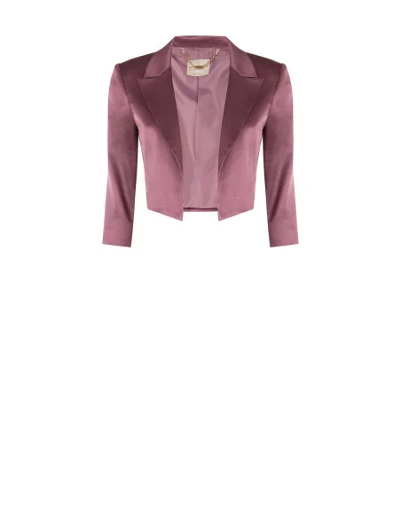Veste Spencer courte et ouverte en satin avec revers de style Rinascimento
