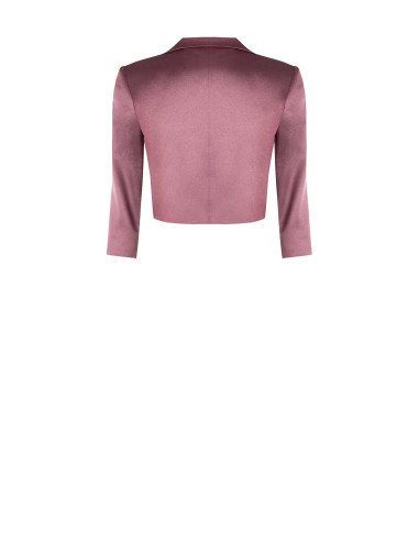Crop-length open-front satin Spencer jacket with Rinascimento-style lapels