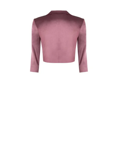 Crop-length open-front satin Spencer jacket with Rinascimento-style lapels