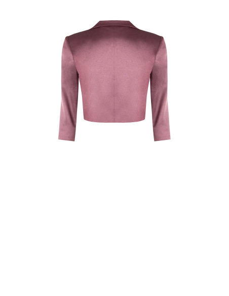Crop-length open-front satin Spencer jacket with Rinascimento-style lapels