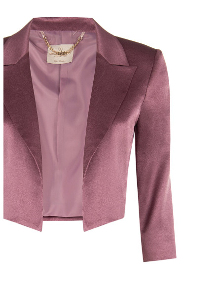 Veste Spencer courte et ouverte en satin avec revers de style Rinascimento