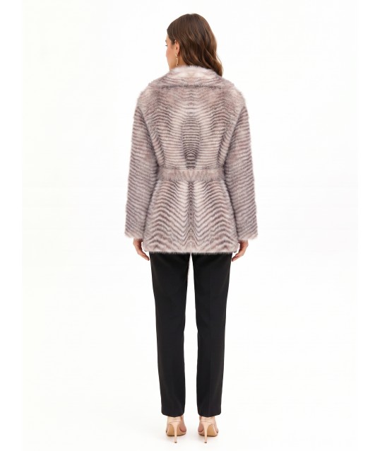 Cappotto Medio In Pelliccia Sintetica Motivo Chevron Con Cintura Coordinata Rinascimento