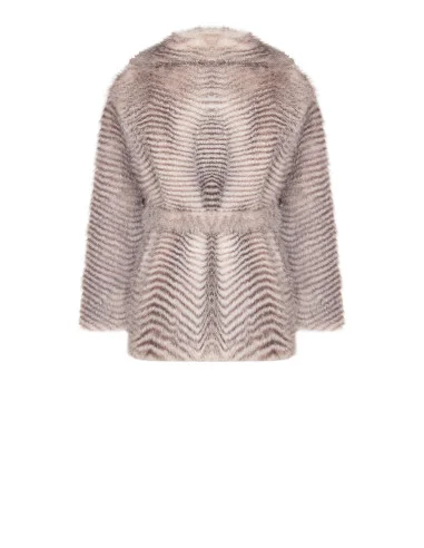 Medium-Length Faux Fur Coat with Chevron Pattern and Matching Belt by Rinascimento
