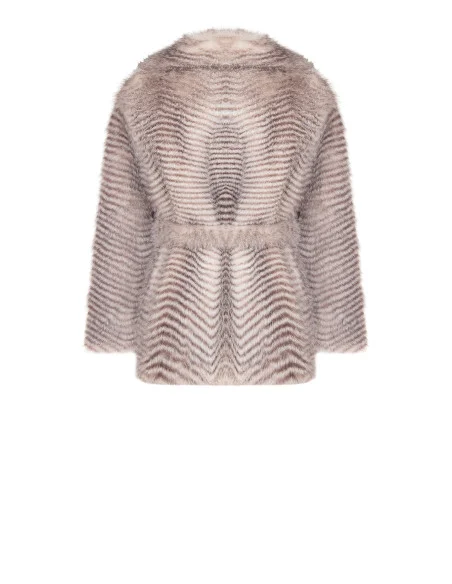 Medium-Length Faux Fur Coat with Chevron Pattern and Matching Belt by Rinascimento