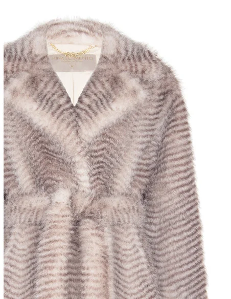 Cappotto Medio In Pelliccia Sintetica Motivo Chevron Con Cintura Coordinata Rinascimento