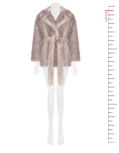 Medium-Length Faux Fur Coat with Chevron Pattern and Matching Belt by Rinascimento