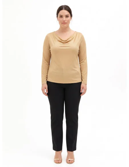 Haut moulant pour femmes rondes en lurex à effet pailleté, avec encolure en anneau « Rinascimento Curvy »