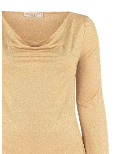 Fitted Curvy Top in Lurex with a Glitter Effect and a Ring Neckline – Rinascimento Curvy