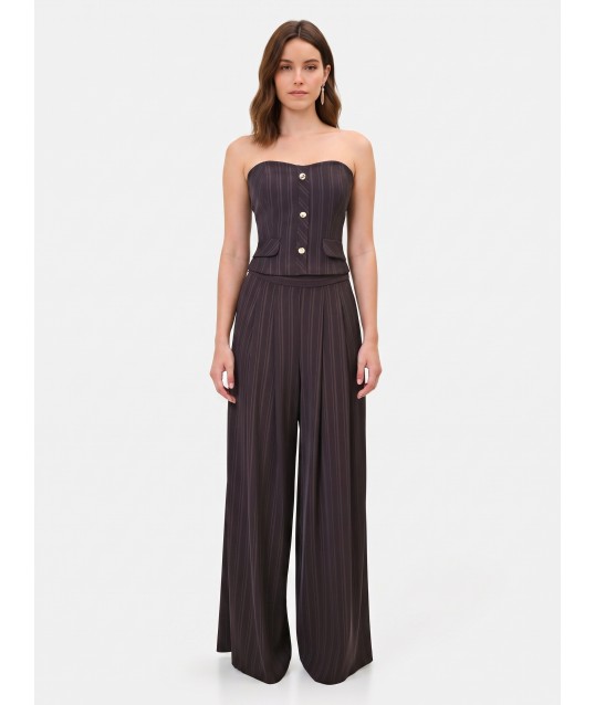 Pantalon palazzo en tissu Cadi à rayures multiples « Rinascimento »