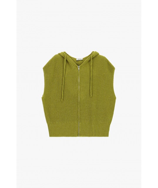 Gilet Con Cappuccio E Zip, Lavorazione A Coste Dixie