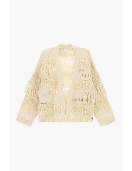 Cardigan à motif en relief et franges Dixie