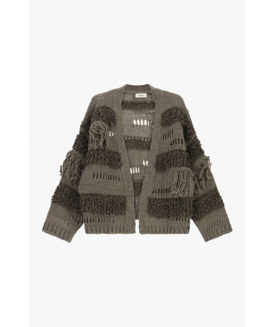 Dixie Cardigan with Embossed Detail and Fringing