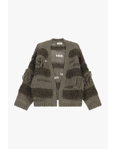 Cardigan à motif en relief et franges Dixie