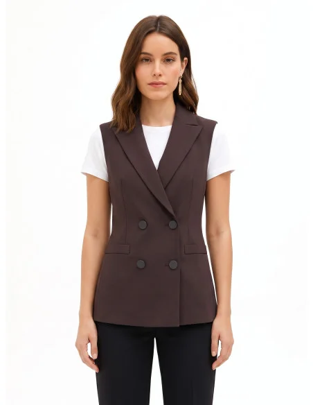 Double-breasted, fitted waist waistcoat in Cadi Rinascimento fabric
