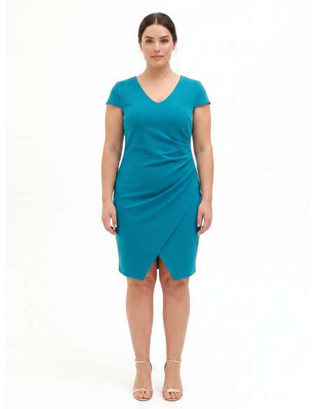 Curvy Scuba Crepe Sheath Dress with V-neck, gathered on one side – Rinascimento Curvy