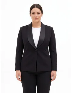 Curvy Fitted Scuba Crepe Blazer Jacket with a Satin Shawl Collar by Rinascimento Curvy