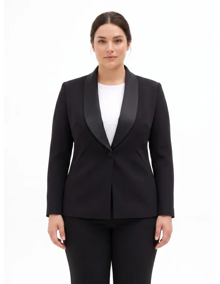 Giacca Blazer Curvy Sfiancata In Scuba Crepe Con Collo A Scialle In Raso Rinascimento Curvy