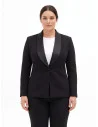 Curvy Fitted Scuba Crepe Blazer Jacket with a Satin Shawl Collar by Rinascimento Curvy