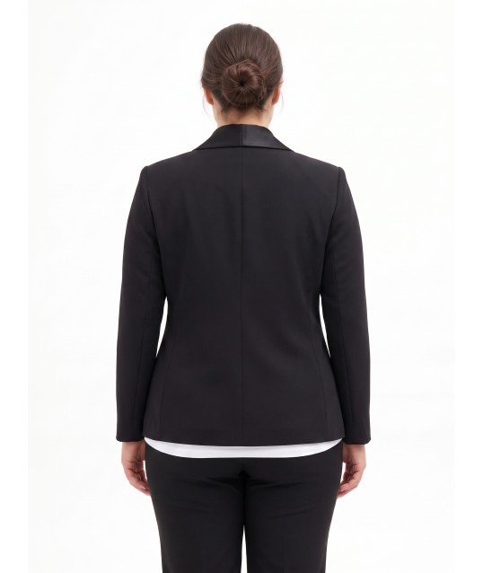 Curvy Fitted Scuba Crepe Blazer Jacket with a Satin Shawl Collar by Rinascimento Curvy