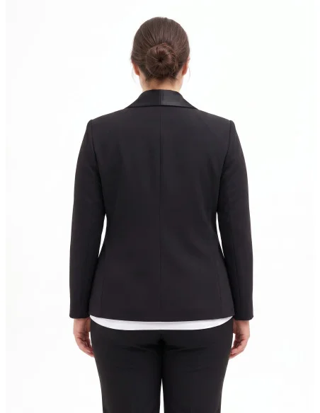 Curvy Fitted Scuba Crepe Blazer Jacket with a Satin Shawl Collar by Rinascimento Curvy