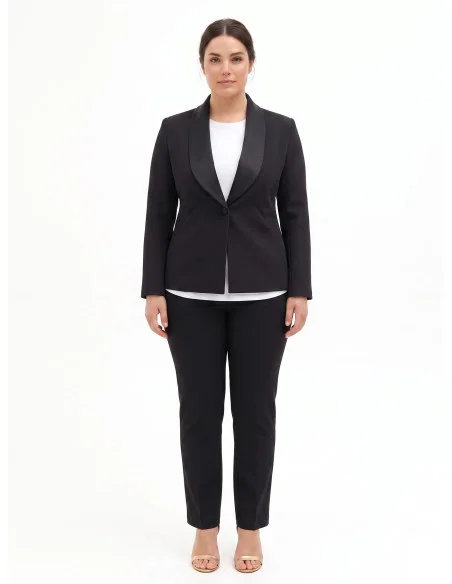 Giacca Blazer Curvy Sfiancata In Scuba Crepe Con Collo A Scialle In Raso Rinascimento Curvy
