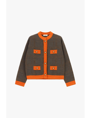 Dixie Short Cardigan with Geometric Pattern and Four Pockets - Vest...